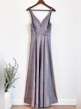 City Triangles Glitter Fairy Formal Gown Prom Gala Evening Dress Silver S G01
